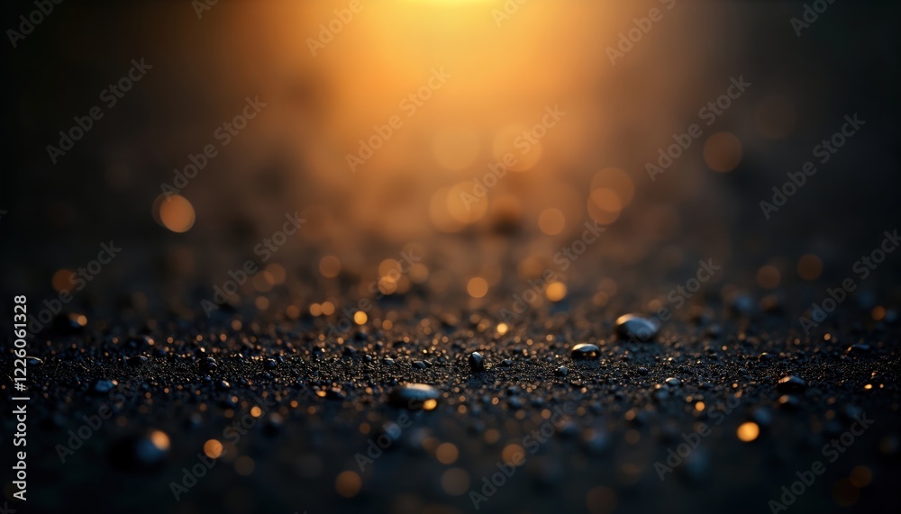 Poster abstract golden blurred texture on black grainy background. soft light, glow create minimal futurist