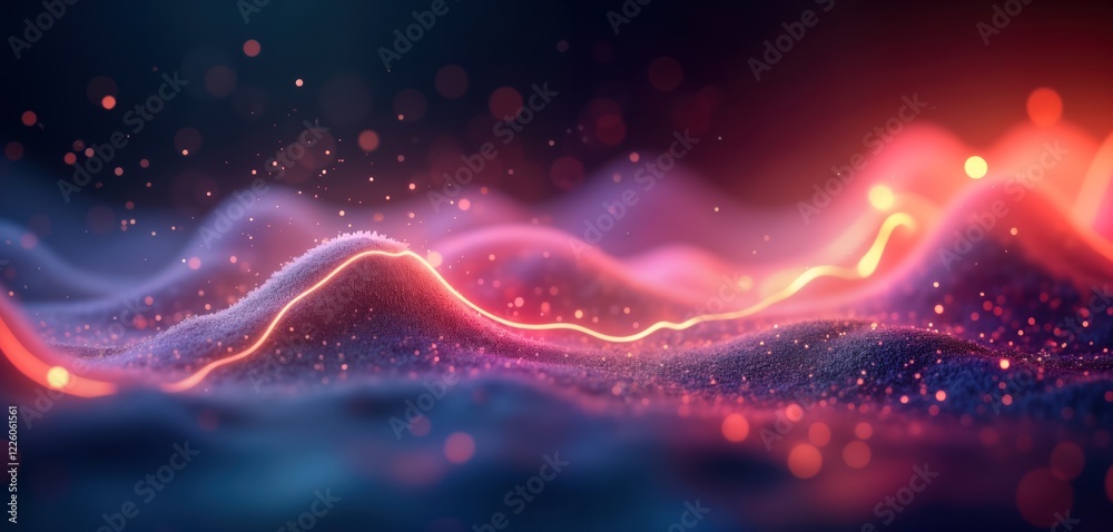 Poster abstract futuristic scene shows vibrant energy flow. blurred glowing waves, neon lines create dynami