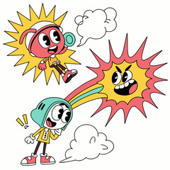 Pop art style comic sound effects, PNG Cartoon explosions, sound expression and comic speech bubble, set 1