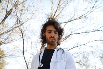 Male Doctor Gets Scared After Seeing A Patient Outside In The Hospital Park