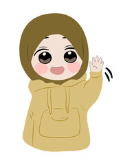 Cartoon Hijabi Girl Waving Hello Illustration