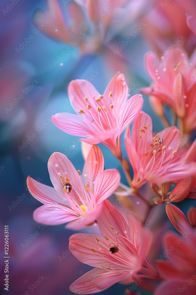 Aufkleber pink lilies are blooming in a garden, creating a beautiful and delicate scene with a soft focus back