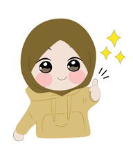 Cartoon Girl in Hijab Giving Thumbs Up