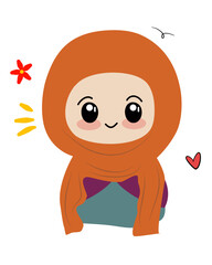 Cute Cartoon Girl in Hijab with Kawaii Style