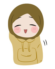 Cheerful Hijabi Girl in Hoodie - Cartoon Illustration