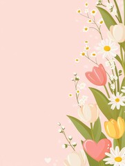 Naklejka premium Pink floral spring bouquet design, hearts background, greeting card