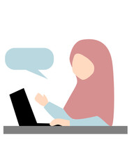 Woman in Hijab Using Laptop with Speech Bubble