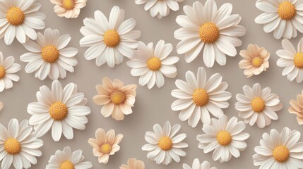 Delicate white and beige daisies arranged in a floral pattern