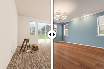 Before and After Slider Comparing The Unfinished Condition and the Completed Light Blue Painted and...