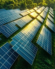 Expansive Solar Farm At Golden Hour