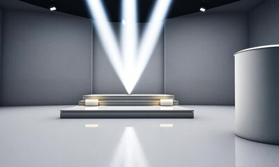Modern stage, spotlights, exhibition hall, product launch