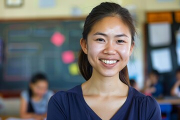 Portrait of a young smiling Asian female teacher