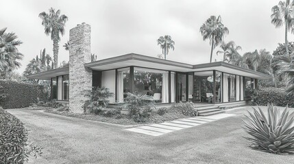 Mid-Century Modern House in Monochrome