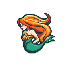 Cartoon Style Mermaid Logo Icon Illustration White Background