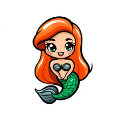Cartoon Style Mermaid Logo Icon Illustration White Background