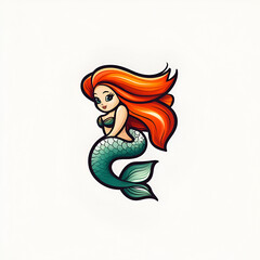 Cartoon Style Mermaid Logo Icon Illustration White Background