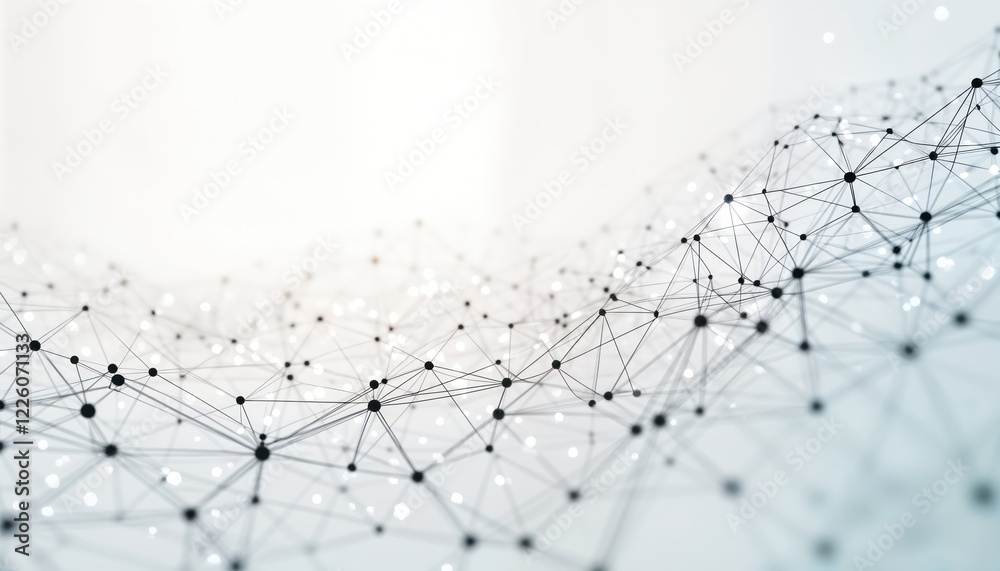 Aufkleber Abstract network of connections. Complex structure shows interconnected nodes. Futuristic design highlights digital communication. Image global network. Visualizes tech, innovation. Illustration