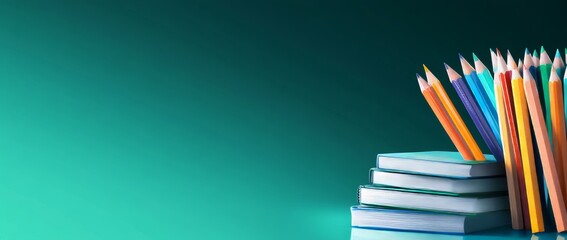 school supplies for back to school in a minimalist background books pencils educational banner learning school readiness students learning platforms