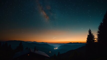 Starry Night Mountain Landscape: Breathtaking Sunset and Milky Way