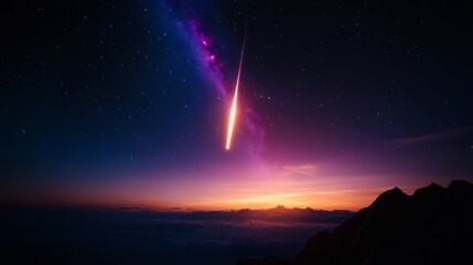 Fototapeta premium Cosmic Dawn: A Meteor Shower over Majestic Mountains
