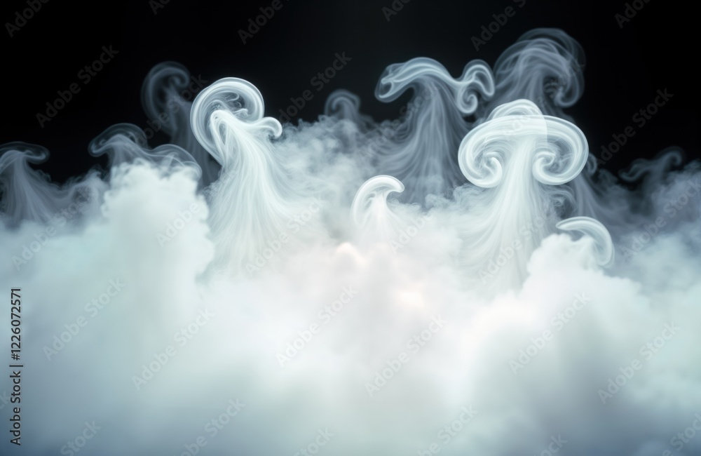 Aufkleber white steam swirls, flows against black background. abstract design with light, motion effect. uniqu