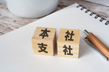 本社、支社と書かれたブロック