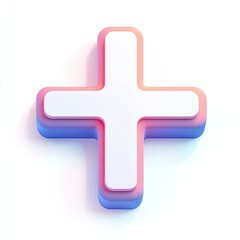 Fototapeta premium 3D rendered plus sign, white with pink and blue gradient.