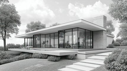 Modern Architectural Design: Minimalist House in Greyscale