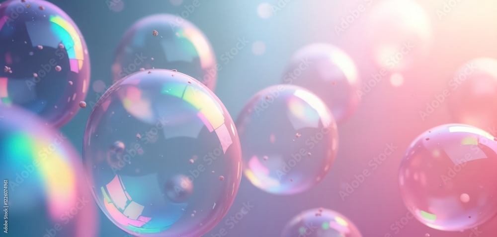 Aufkleber abstract illustration of multiple colorful soap bubbles in mid-air. soft pastel colors, light create
