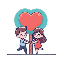 Illustration of a Romantic Couple meeting at a Love Tree