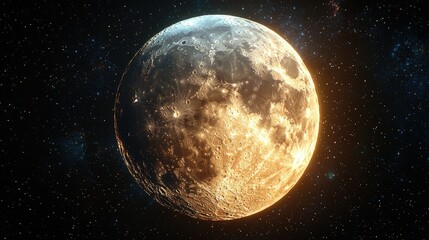 Fototapeta premium A Golden Lunar Orb Illuminated Amidst Distant Stars