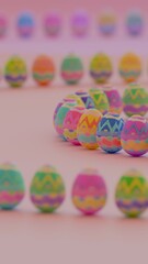 Repetitive pattern of multicolored Easter eggs on a pink surface