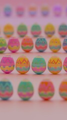 Hundreds of decorated eggs forming a geometric pattern