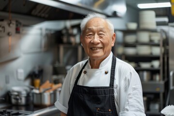 Portrait of a senior male Asian chef in kitchen
