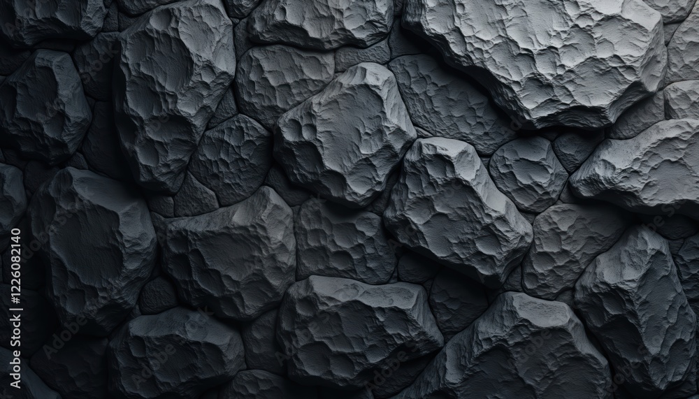 Aufkleber Dark grey stone wall texture. Close-up view. Natural stone structure pattern. Ideal for architectural design, background wallpaper design. Rough surface. Modern design. Background. Stone wall.