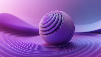 Obraz premium Abstract purple sphere resting on flowing waves, creating a serene atmosphere in a digital landscape