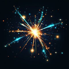 Fototapeta premium Bright burst of light, glowing sparkles and streaks on dark background.