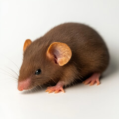 Adorable brown mouse, small and fluffy, against a white background.