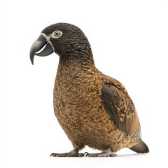 Brown parrot, dark head, hooked beak, isolated.