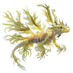 Obraz premium Leafy Sea Dragon Fantasy: Pale Yellow, Winged Creature.