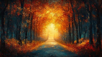 Magical Autumn Forest Path With Golden Sunlight