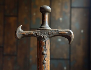 Close-Up Shot Of A Unique Antique Sword With Intricate Design And Significance In History.
