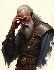 Elderly Warrior With White Hair In Contemplation
