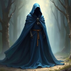 Mysterious Figure In A Dark Cloak Posing In An Enchanted Forest

