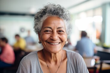 Smiling portrait of a happy senior latin woman in nursing home