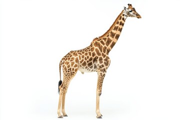 Naklejka premium Giraffe standing against white background
