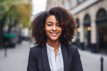 Fototapeta premium Portrait of a smiling young African American businesswoman in modern office