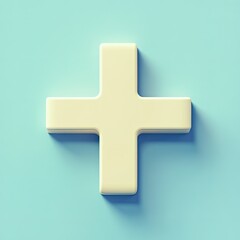 Obraz premium Creamy yellow plus sign on light blue background.
