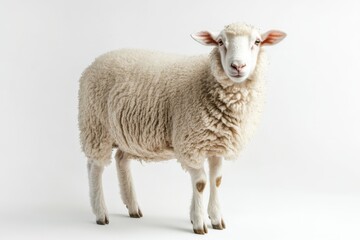 Fototapeta premium Fluffy sheep against white background