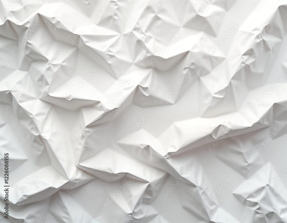 Fototapete Abstract white crumpled paper texture. Crinkled and creased paper surface with complex folds and wrinkles. Modern design for background or wallpaper. Minimalist style with a focus on texture.